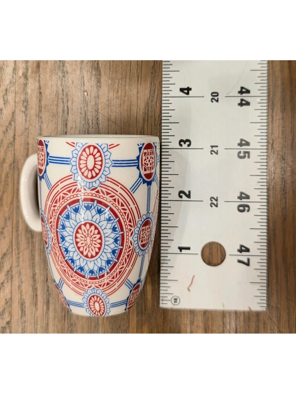 Set of 4 Pier 1 Imports Demitasse Espresso Cups Boho Red Blue Mandala Pattern